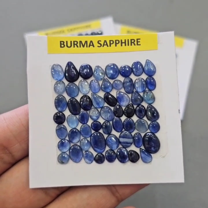 1 Card of Natural Unheated Burma Sapphire Cabochons | 3–8mm | Mixed Shapes