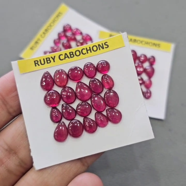 1 Card of Natural Ruby borax hearted Cabochons | 4–10mm