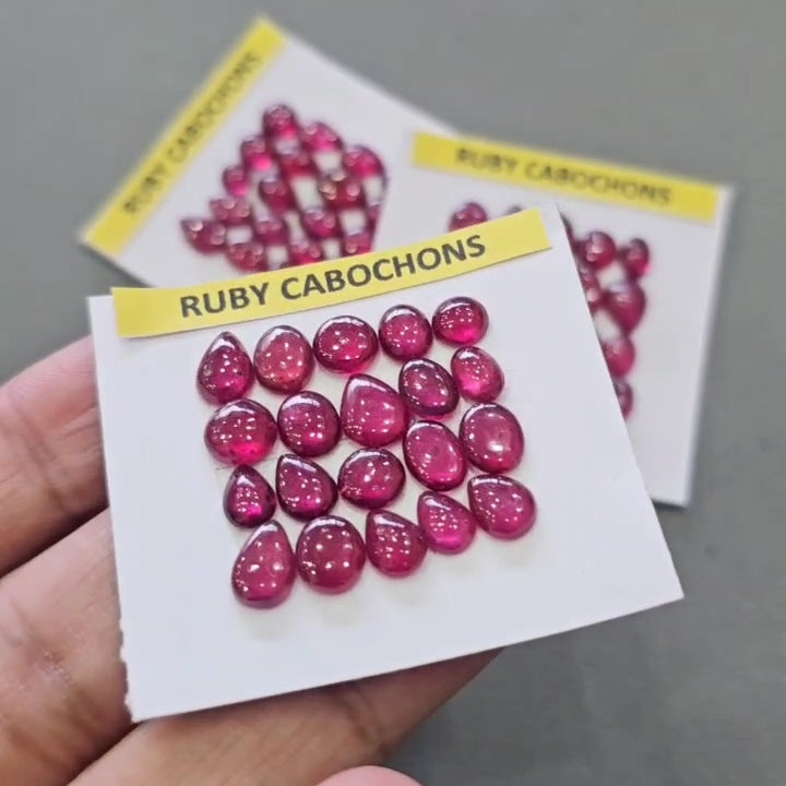 1 Card of Natural Ruby borax hearted Cabochons | 4–10mm