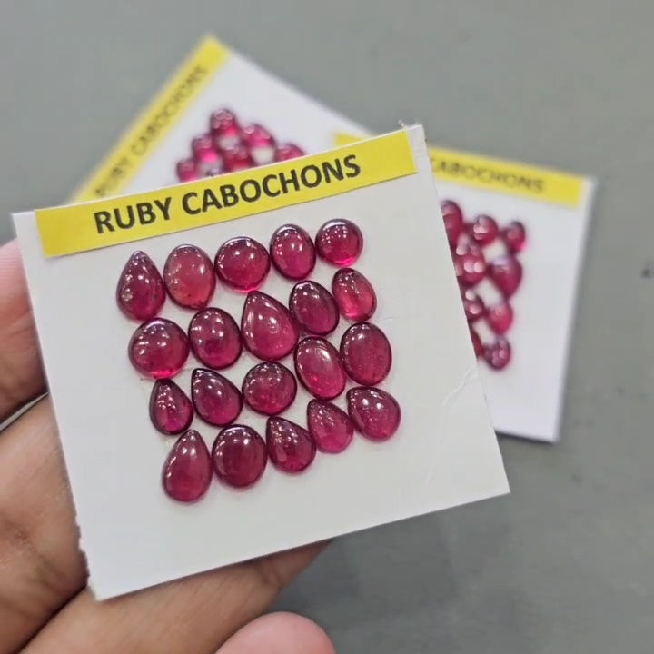 1 Card of Natural Ruby borax hearted Cabochons | 4–10mm