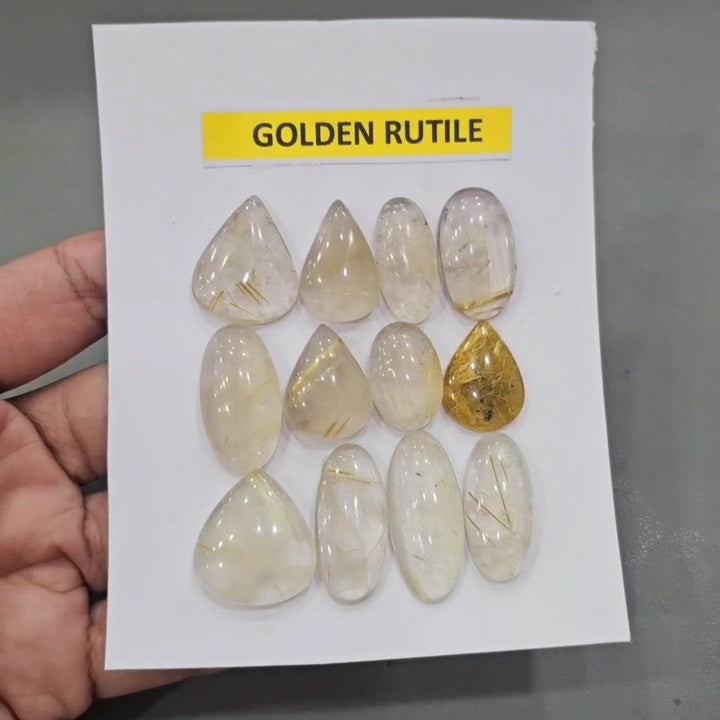 1 Card of Natural Golden Rutile Cabochons | 22–35mm | High Flash & Premium Quality
