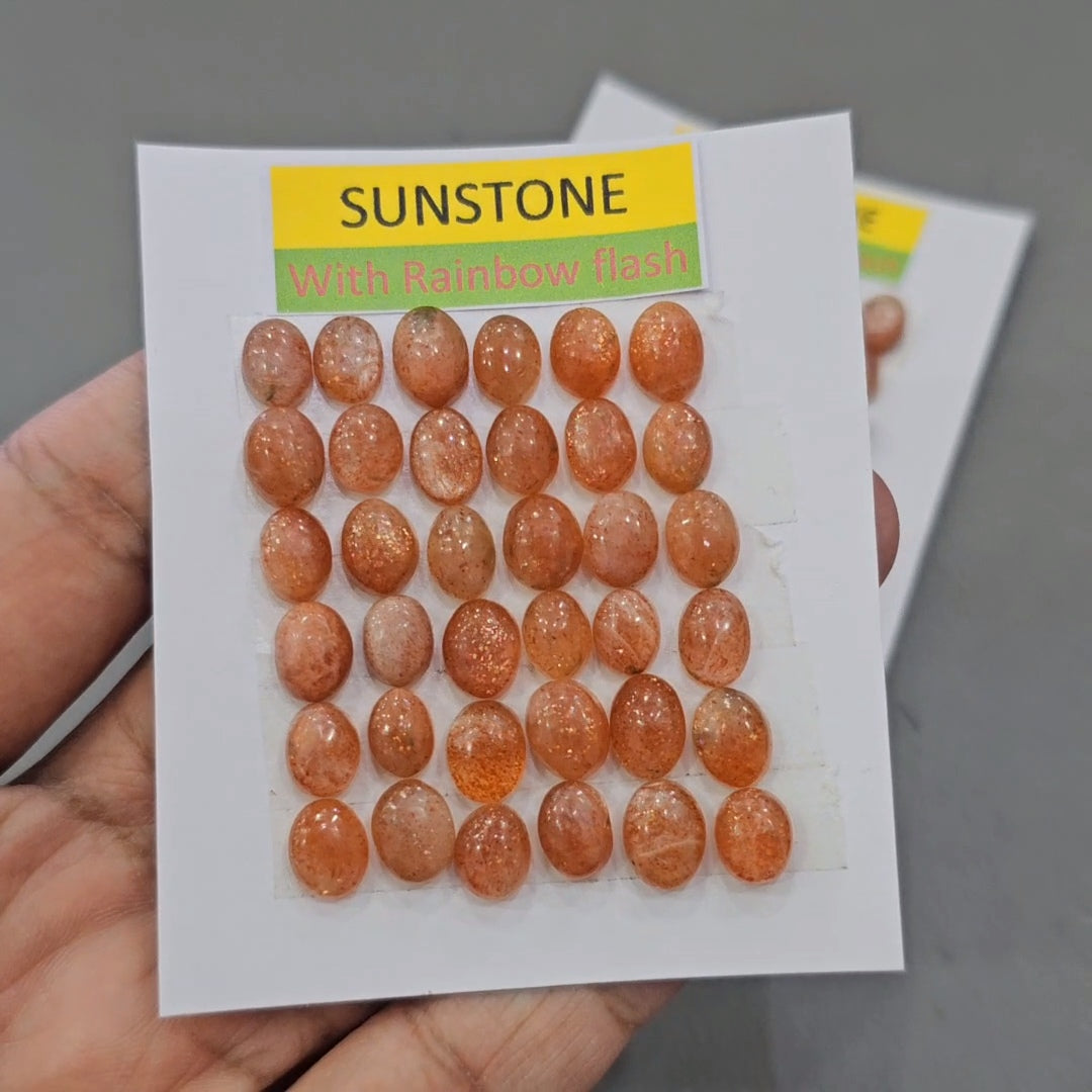 1 Card of Natural Sunstone Cabochons | 36 Pcs | Shimmering Quality