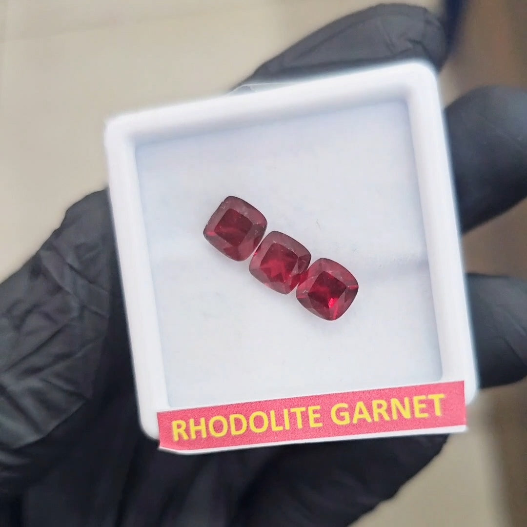 3 Pcs Natural Rhodolite Garnet Faceted | Shape: Cushion | Size: 7mm