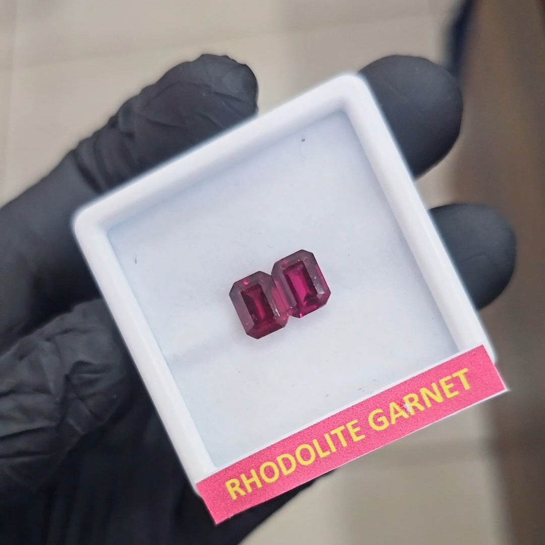 2 Pcs Natural Rhodolite Garnet Faceted | Shape: Rectangle | Size: 8x6mm