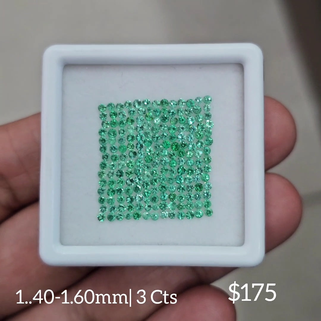 1 Box Of Natural Colombia Emerald Diamond Cut | Shape: Round | Size: 1.40-1.60mm - The LabradoriteKing
