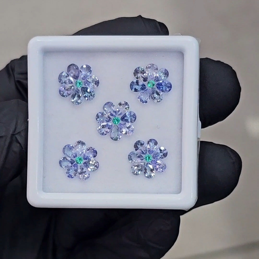 40 Pcs Of Natural Unheated Tanzanite & Colombia Emerald Faceted | Shape: Round & Pear | Size: 2-4mm - The LabradoriteKing