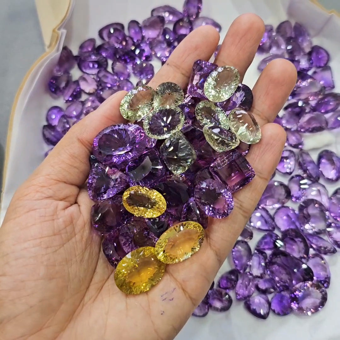 100 Carats scoop of Concave cut Amethyst, Citrine, Prasiolite and more. Clean clarity |8-10 Pcs