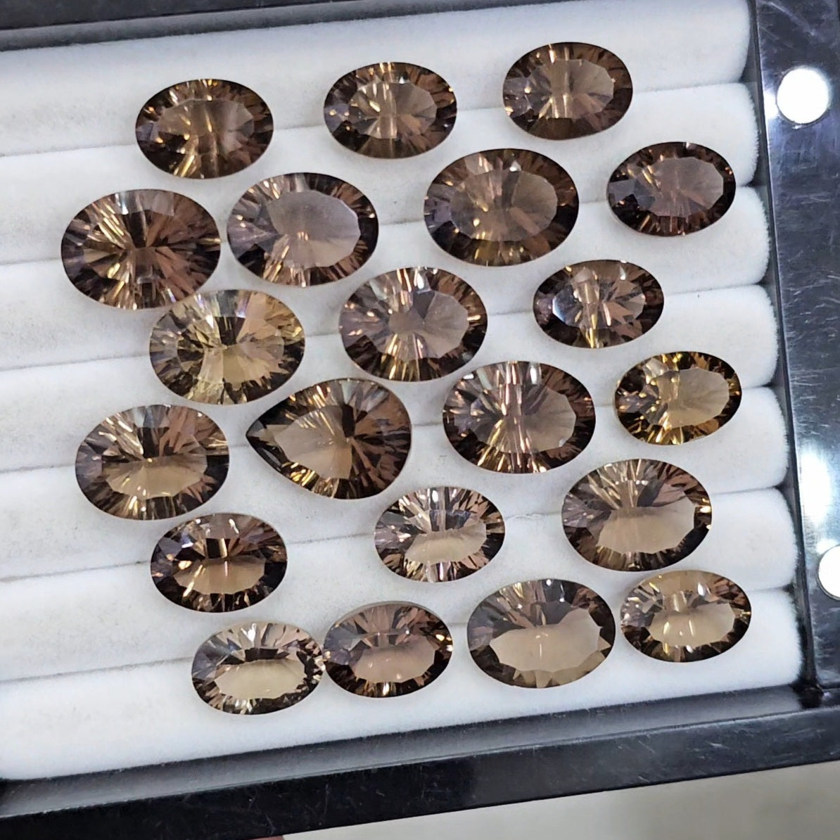 21 Pcs Natural Smokey 3D Concave Cut |Oval And Pear | Size: 17-14mm - The LabradoriteKing