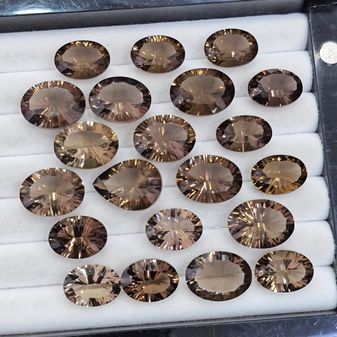 21 Pcs Natural Smokey 3D Concave Cut |Oval And Pear | Size: 17-14mm - The LabradoriteKing