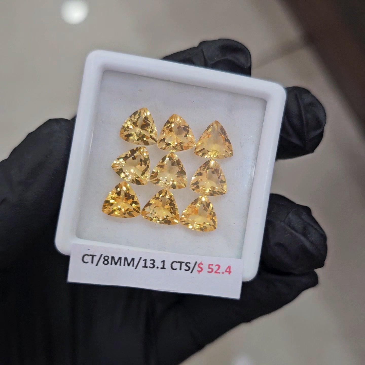 9 Pcs Of Natural Citrine Faceted | Shape: Trillion | Size: 8mm - The LabradoriteKing