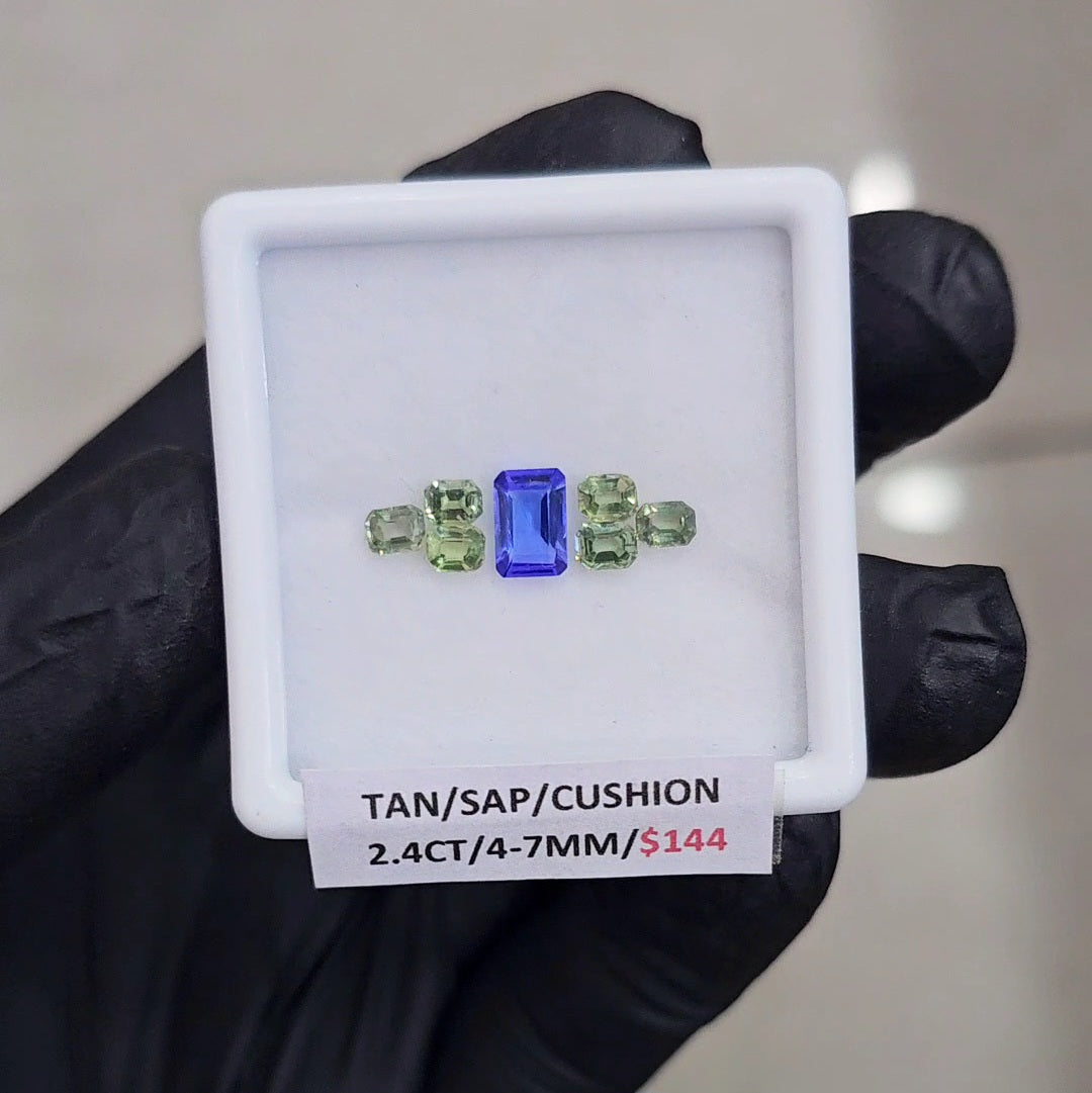 7 Pcs Natural  Green  Sapphire & Tanzanite AAA+ Faceted | Shape: Rectangle | Size: 4-7mm - The LabradoriteKing