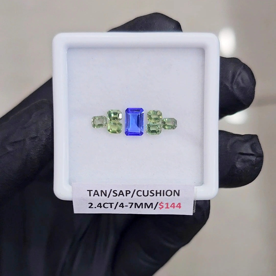 7 Pcs Natural  Green  Sapphire & Tanzanite AAA+ Faceted | Shape: Rectangle | Size: 4-7mm - The LabradoriteKing