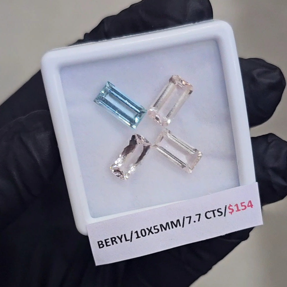 4 Pcs Of Natural Mix Beryls: Morganite & Aquamarine | Rectangles | 10x5mm - The LabradoriteKing