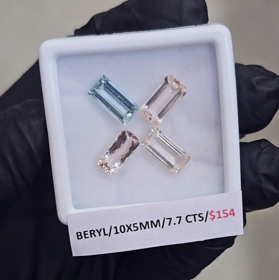 4 Pcs Of Natural Mix Beryls: Morganite & Aquamarine | Rectangles | 10x5mm - The LabradoriteKing