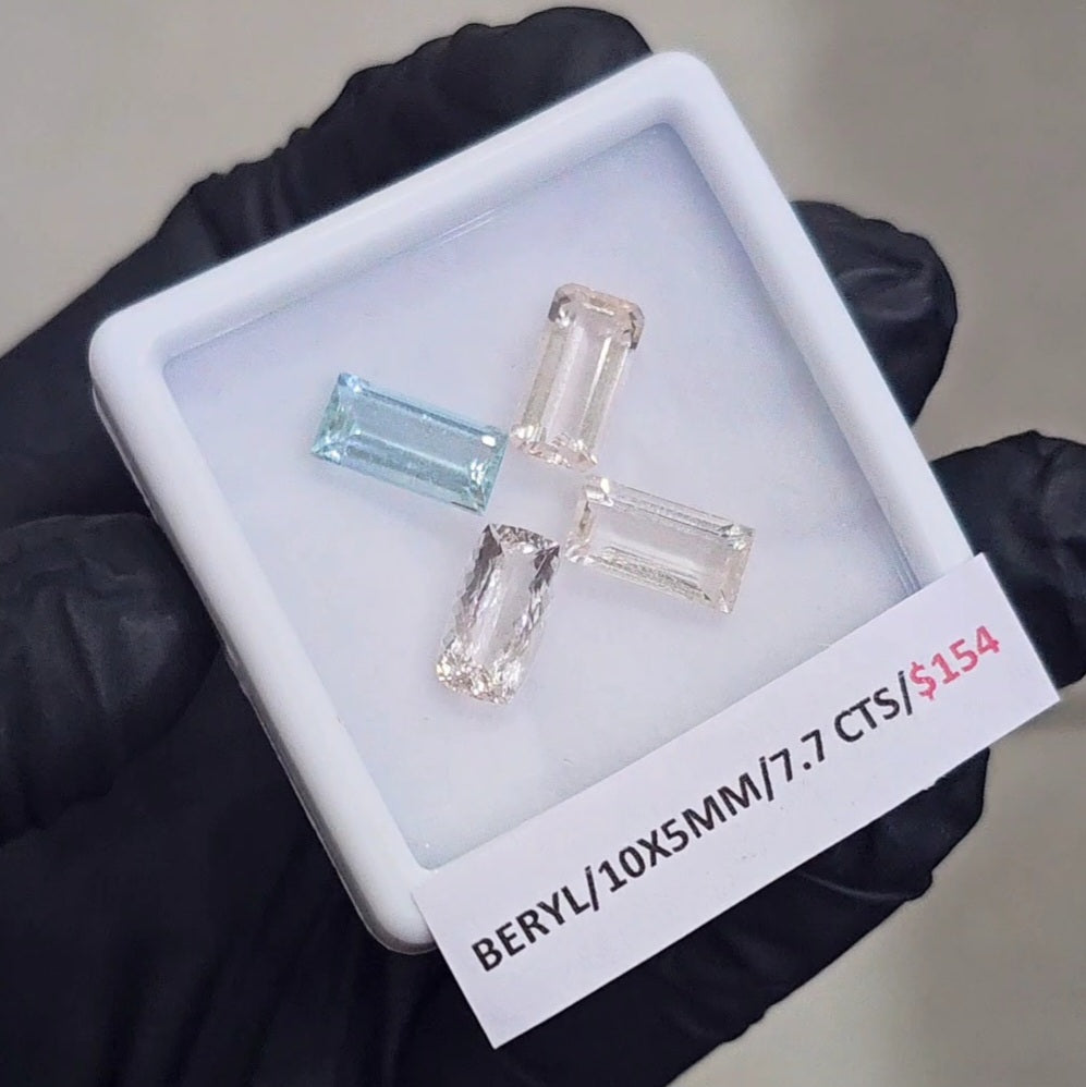 4 Pcs Of Natural Mix Beryls: Morganite & Aquamarine | Rectangles | 10x5mm - The LabradoriteKing
