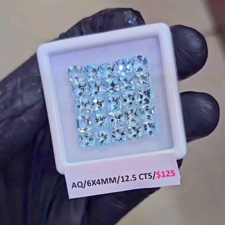 25 Pcs Natural Aquamarine Faceted unheated | Cushion | Size: 6x4mm - The LabradoriteKing