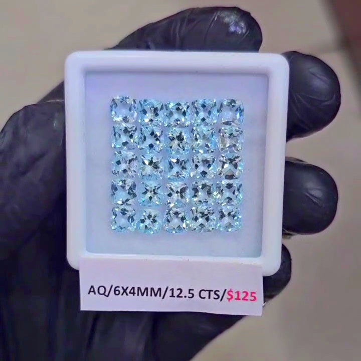 25 Pcs Natural Aquamarine Faceted unheated | Cushion | Size: 6x4mm - The LabradoriteKing