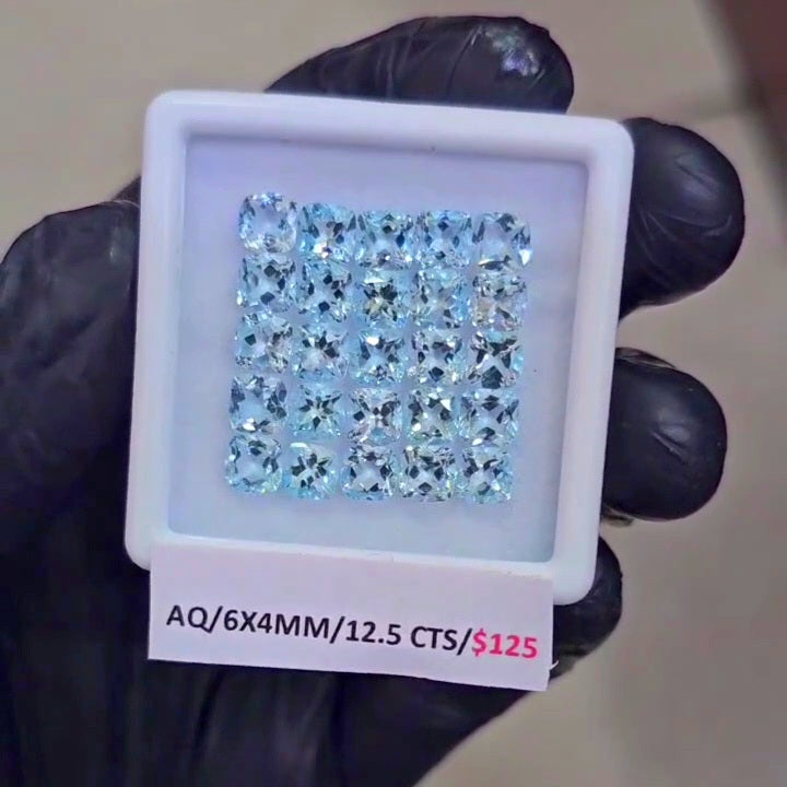 25 Pcs Natural Aquamarine Faceted unheated | Cushion | Size: 6x4mm - The LabradoriteKing