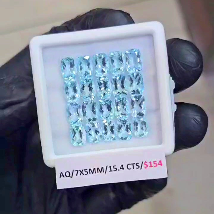 20 Pcs Natural Aquamarine Faceted unheated | Rectangle | Size: 7x5mm - The LabradoriteKing
