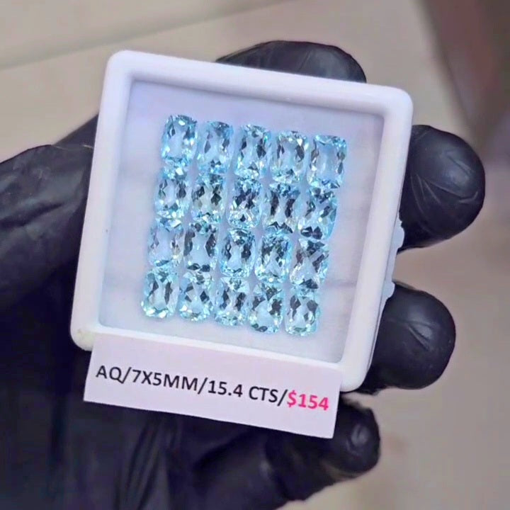 20 Pcs Natural Aquamarine Faceted unheated | Rectangle | Size: 7x5mm - The LabradoriteKing