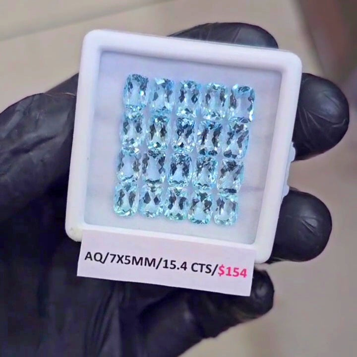 20 Pcs Natural Aquamarine Faceted unheated | Rectangle | Size: 7x5mm - The LabradoriteKing