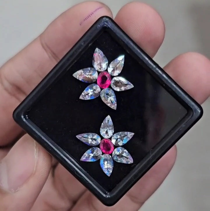 14 Pcs Natural Ruby & Madagascar Moonstones Faceted | Shape: MIx| Size: 7-4mm - The LabradoriteKing