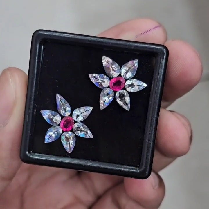 14 Pcs Natural Ruby & Madagascar Moonstones Faceted | Shape: MIx| Size: 7-4mm - The LabradoriteKing