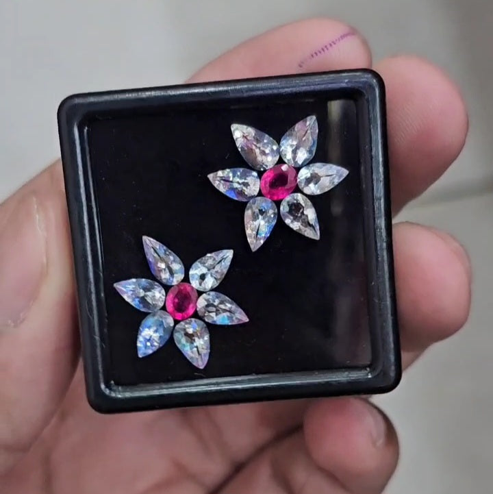 14 Pcs Natural Ruby & Madagascar Moonstones Faceted | Shape: MIx| Size: 7-4mm - The LabradoriteKing