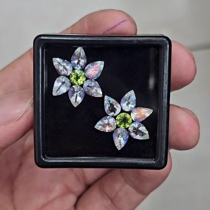 14 Pcs Natural Peridot &  Madagascar Moonstones Faceted | Shape: MIx| Size: 7-4mm - The LabradoriteKing