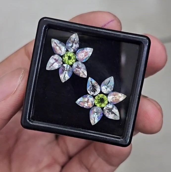 14 Pcs Natural Peridot &  Madagascar Moonstones Faceted | Shape: MIx| Size: 7-4mm - The LabradoriteKing