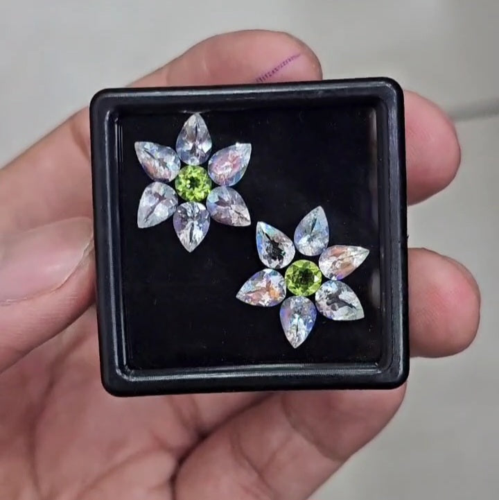 14 Pcs Natural Peridot &  Madagascar Moonstones Faceted | Shape: MIx| Size: 7-4mm - The LabradoriteKing