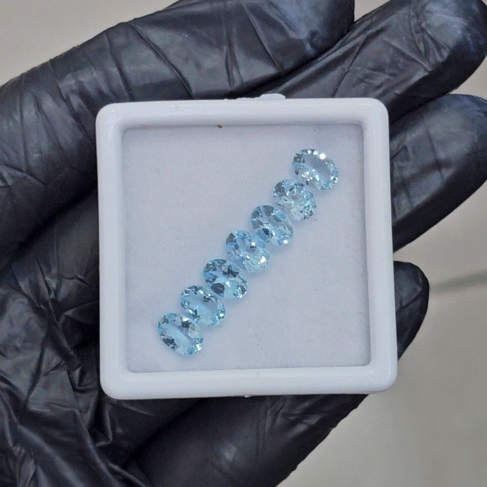 12 Pcs of Natural Blue Topaz Faceted  | Oval  | Size:7X5mm - The LabradoriteKing