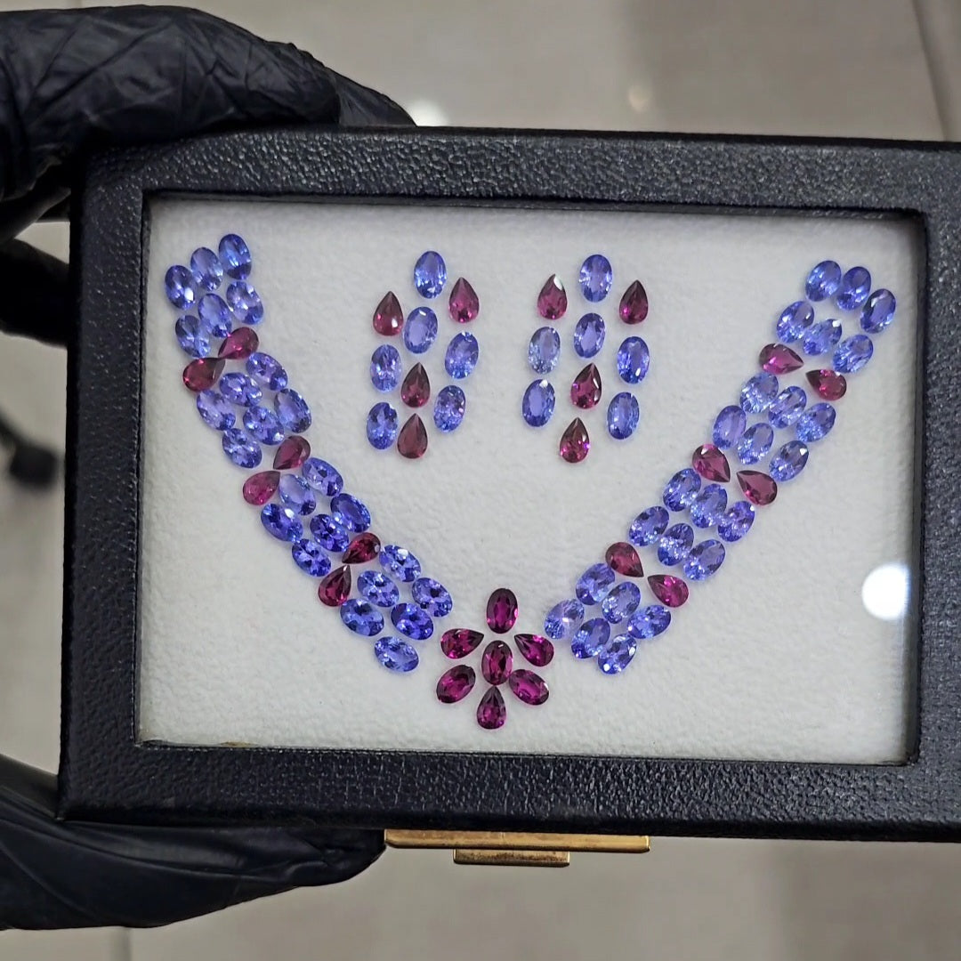 87 Pcs Natural Tanzanite And Garnet Faceted  | Oval & Pear | Size: 6x4mm - The LabradoriteKing