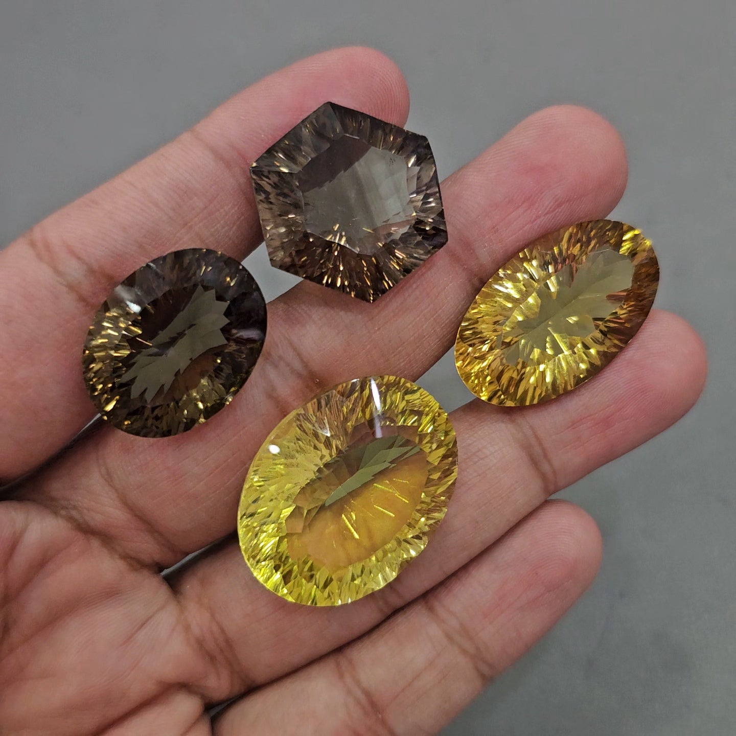 4 Pcs Smoky Quartz & Lemon Quartz Concave | Shape: Mix | 23-30mm - The LabradoriteKing