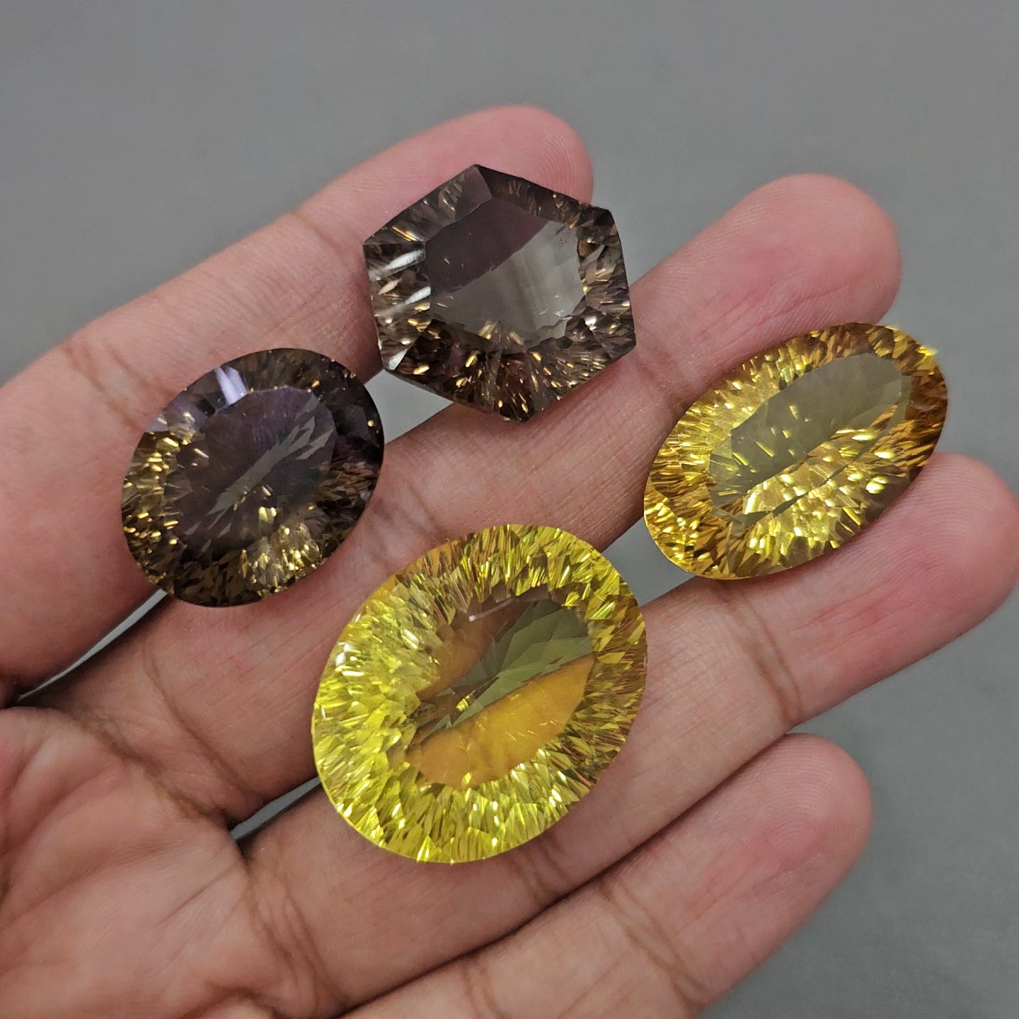 4 Pcs Smoky Quartz & Lemon Quartz Concave | Shape: Mix | 23-30mm - The LabradoriteKing