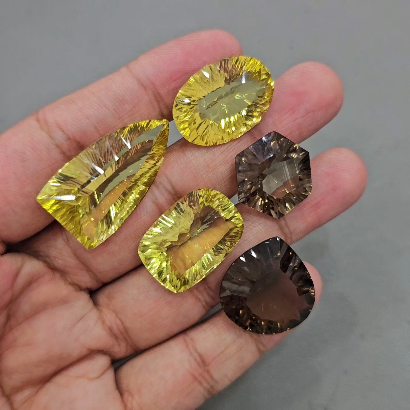 5 Pcs Smoky Quartz & Lemon Quartz Concave | Shape: Mix | 19-34mm - The LabradoriteKing