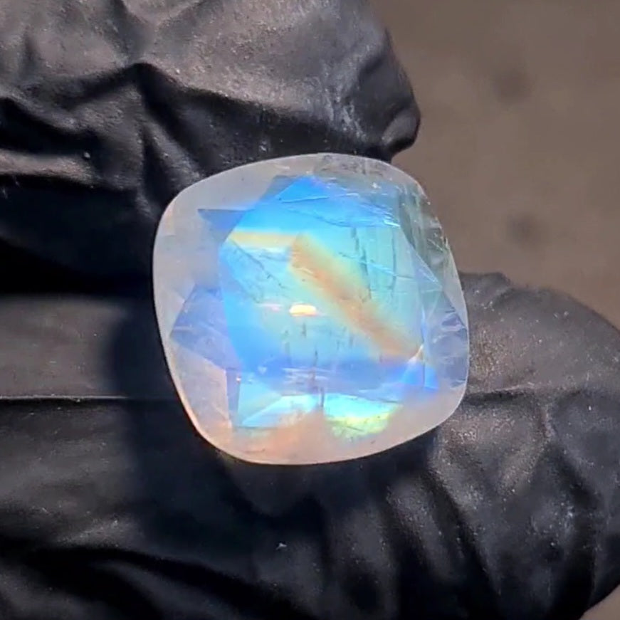 Natural Rainbow Moonstone from India Faceted | Square| 13x13mm
