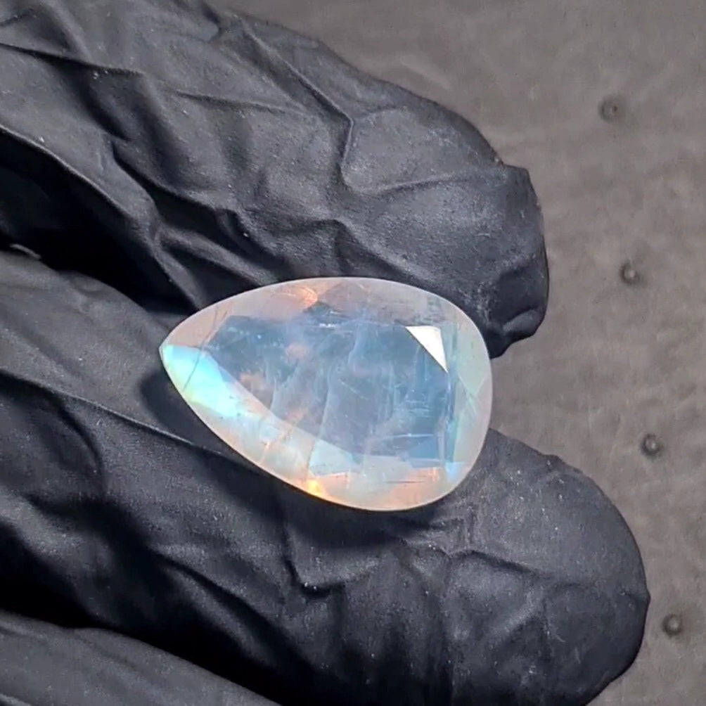 Natural Rainbow Moonstone from India Faceted | Pear| 18x13mm