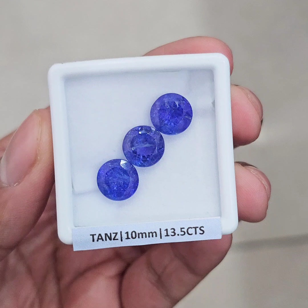 3 Pcs Of Natural Tanzanite Faceted Gemstone |Round| Size: 10mm - The LabradoriteKing