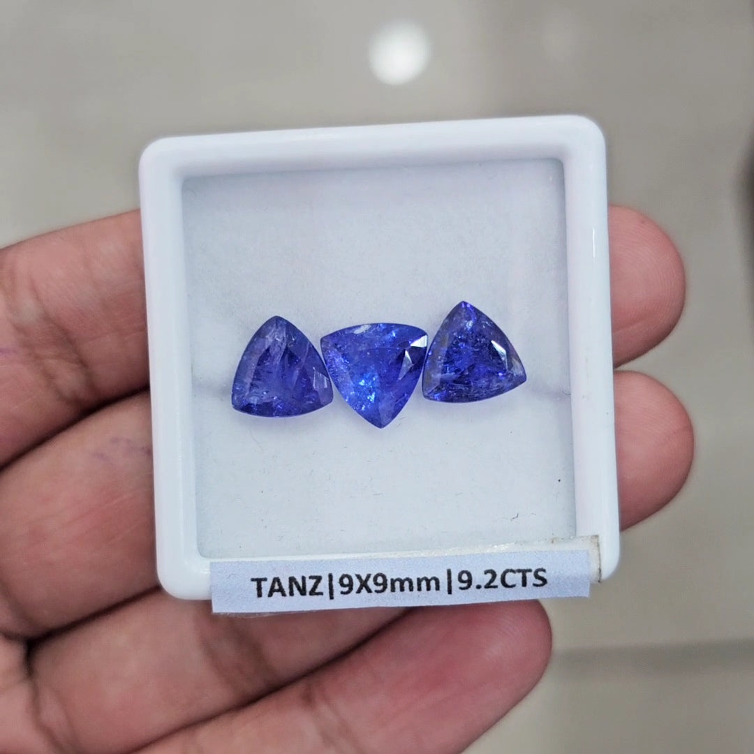 3 Pcs Of Natural Tanzanite Faceted Gemstone |Trillion| Size: 9x9mm - The LabradoriteKing