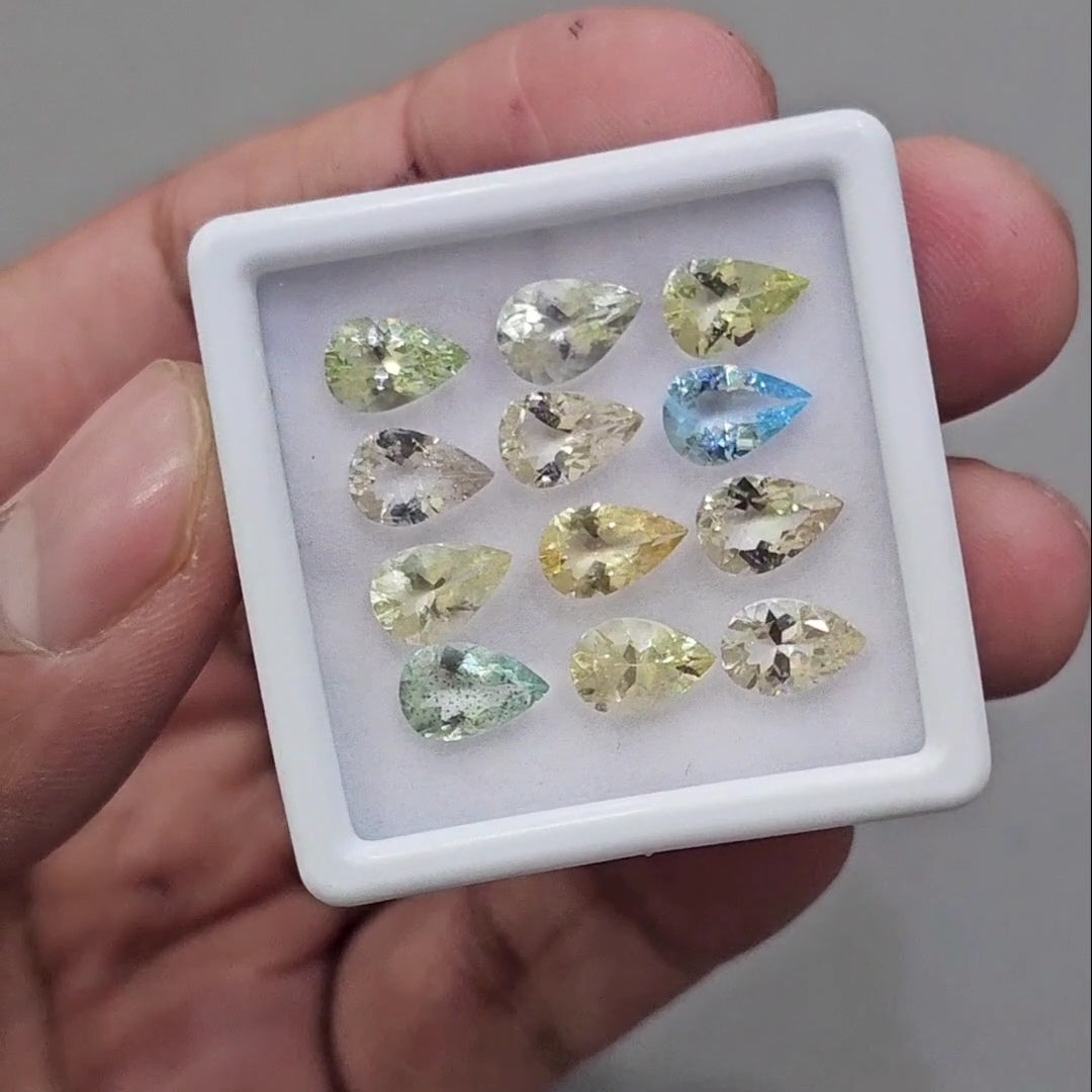12 Pcs of Natural Mix Beryls; Morganite,Aquamarine, Heliodor & Green Beryl | Shap: Pear | Size:9x6mm - The LabradoriteKing