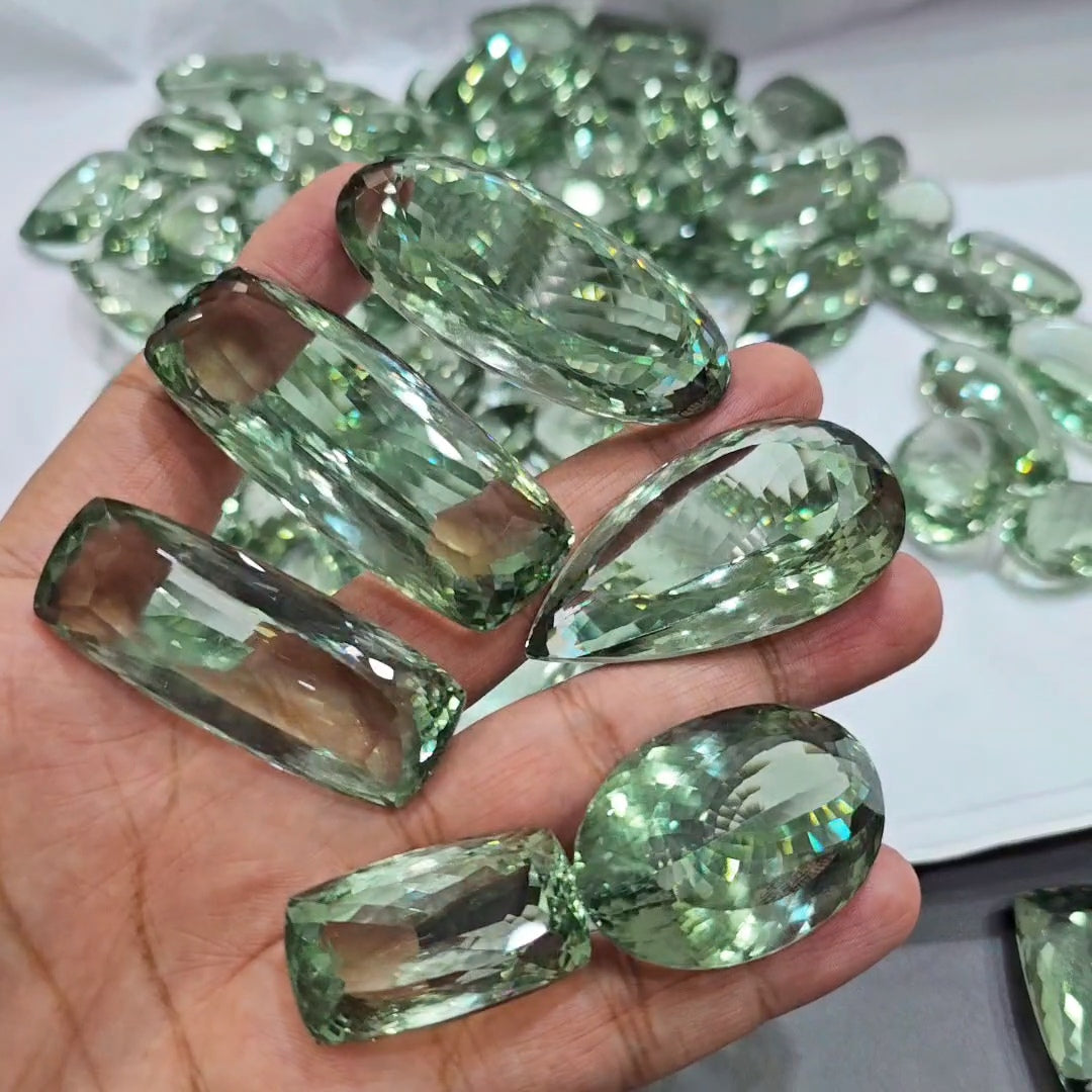 500 Carats Top Quality Jumbo Prasiolite Faceted Gemstones | 35–60mm | 4-5Pcs