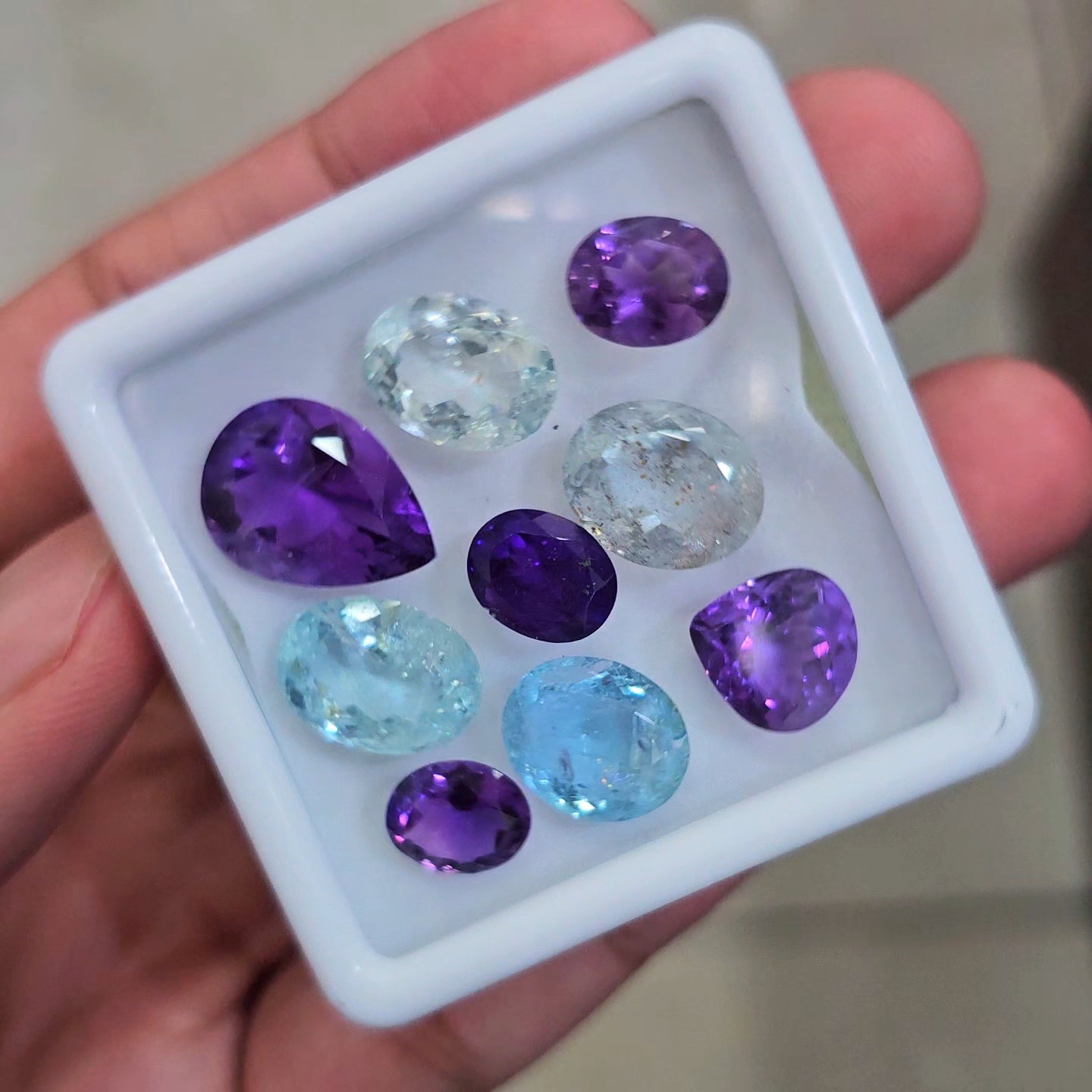 43.2cts Of Natural Amethyst & Aquamarine Faceted Gemstone | Pear & Oval | Size: 10-16mm | 9pcs