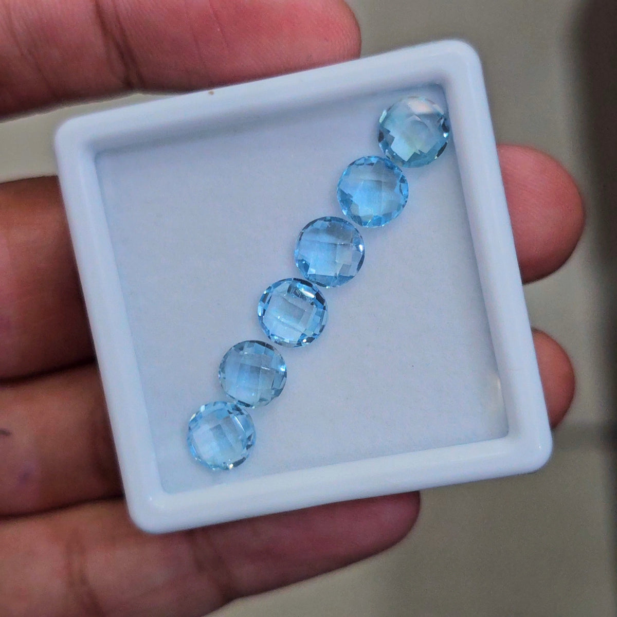 9cts Of Natural Blue Topaz Checker Cut Gemstone | Round | Size: 7mm | 6pcs