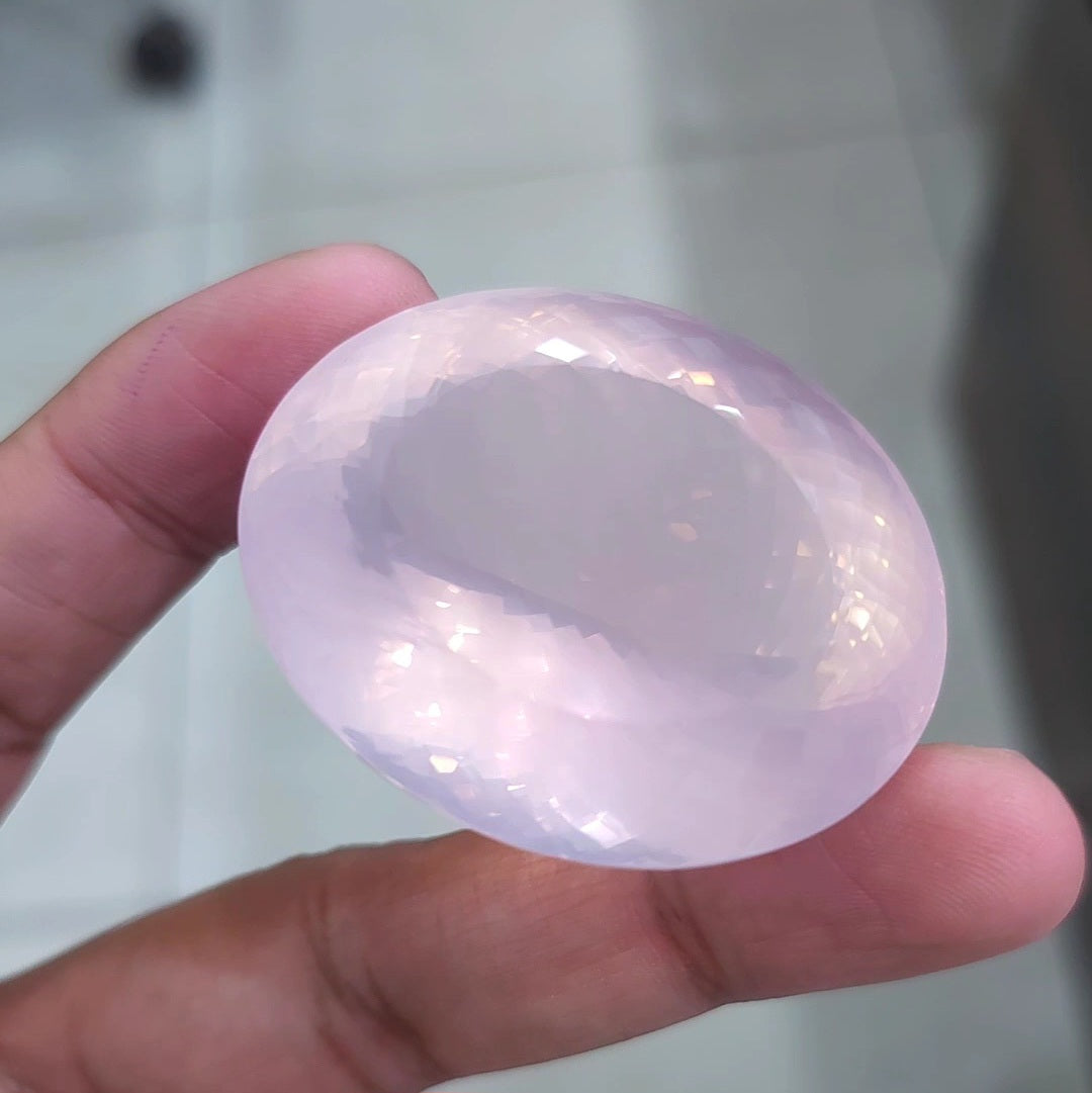 Natural Rose Quartz Faceted Jumbo Unheated | Oval | Size: 48x38mm