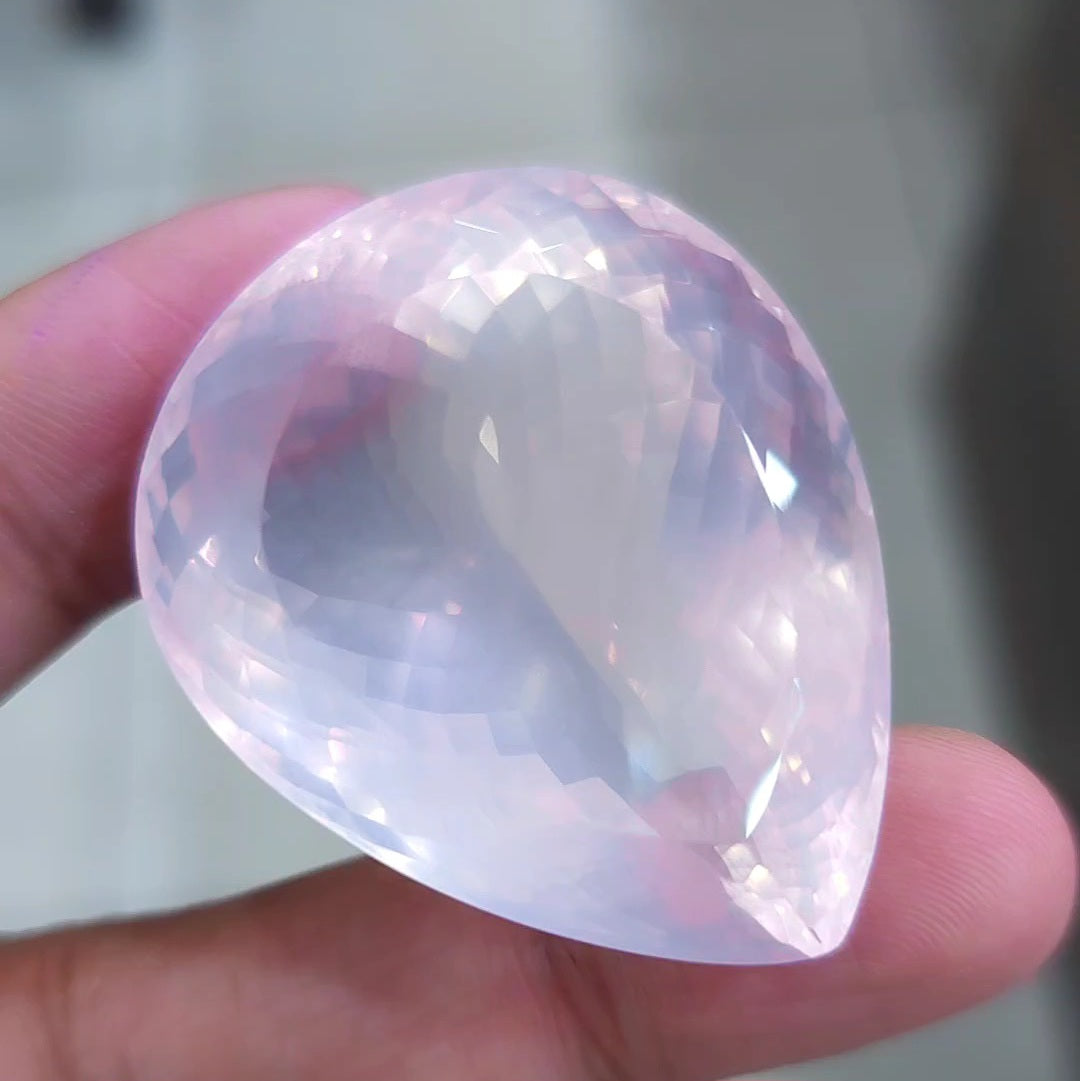 Natural Rose Quartz Faceted Jumbo Unheated | Pear | Size: 43x34mm