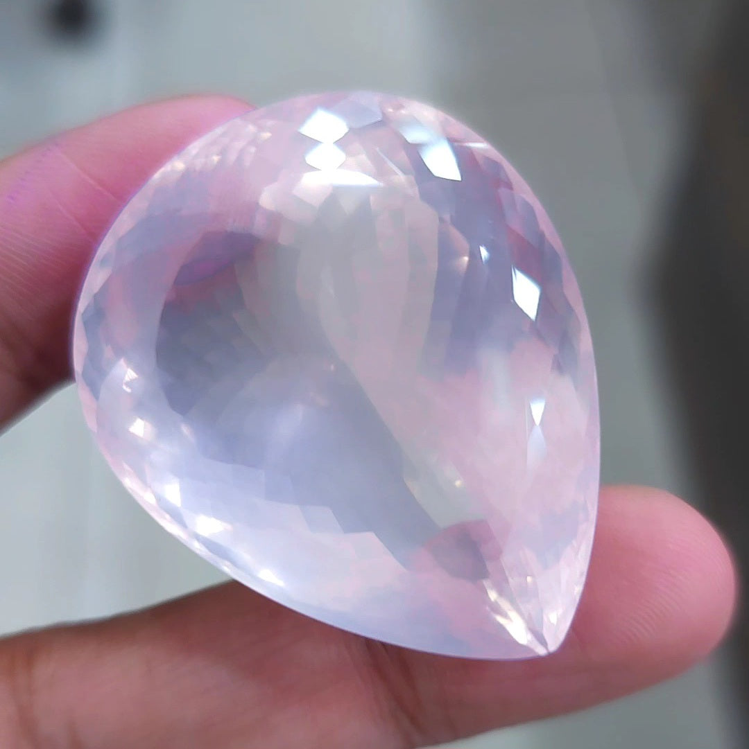 Natural Rose Quartz Faceted Jumbo Unheated | Pear | Size: 43x34mm