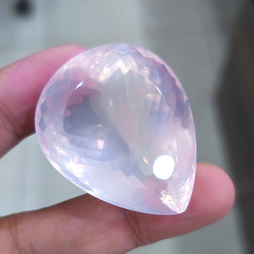 Natural Rose Quartz Faceted Jumbo Unheated | Pear | Size: 43x34mm