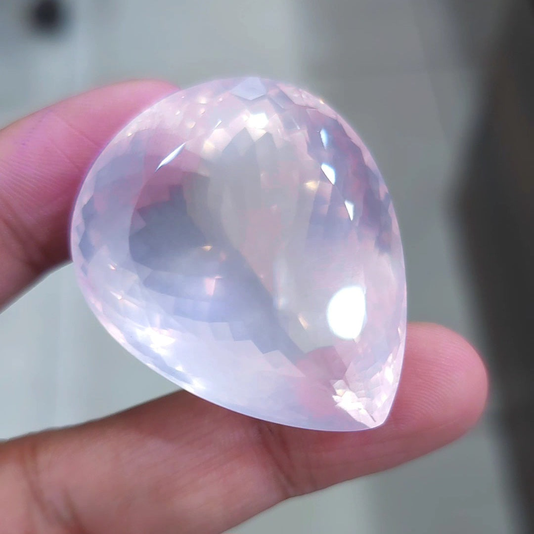 Natural Rose Quartz Faceted Jumbo Unheated | Pear | Size: 43x34mm
