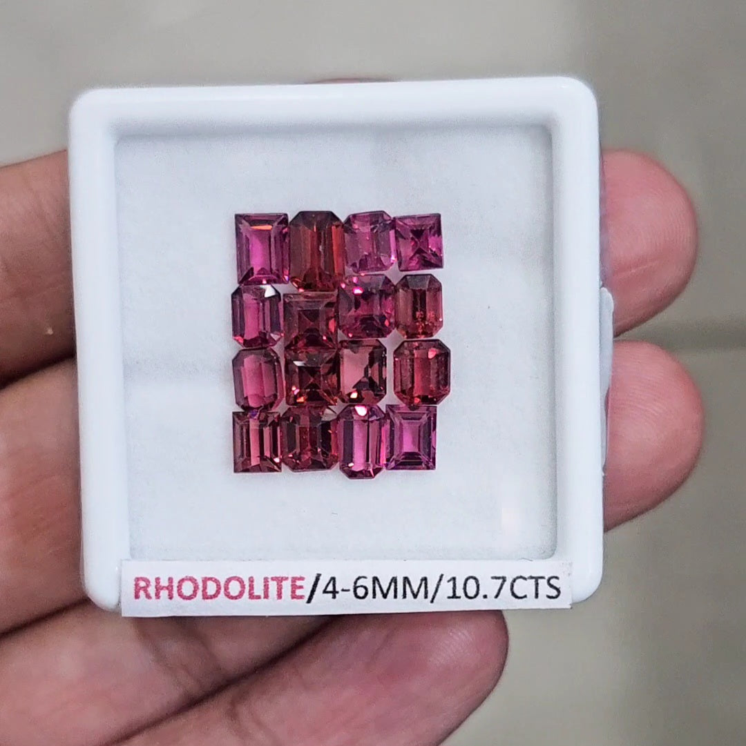16 Pcs of Natural Rhodolite Garnet Faceted | Rectangle & Sqaure| Size: 4-6mm